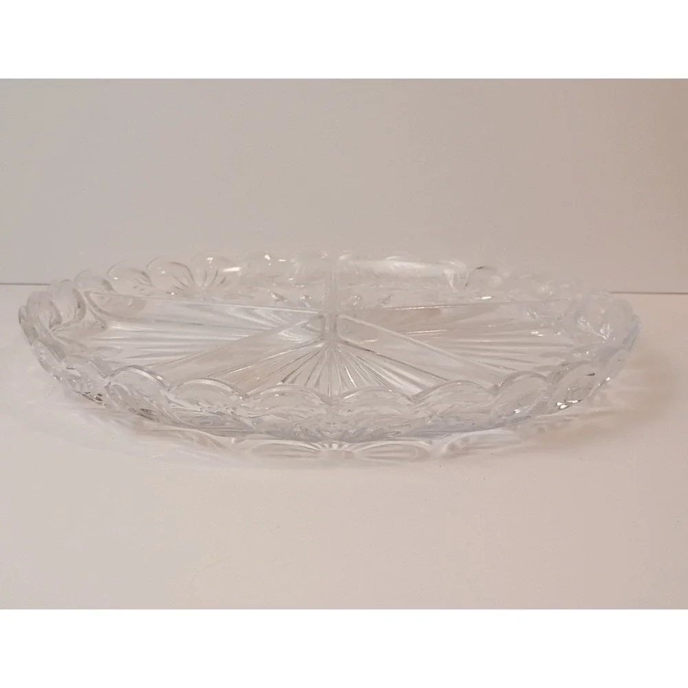 Vintage German Crystal Relish Dish Divided Snack Tray Clear Large 12 3/8